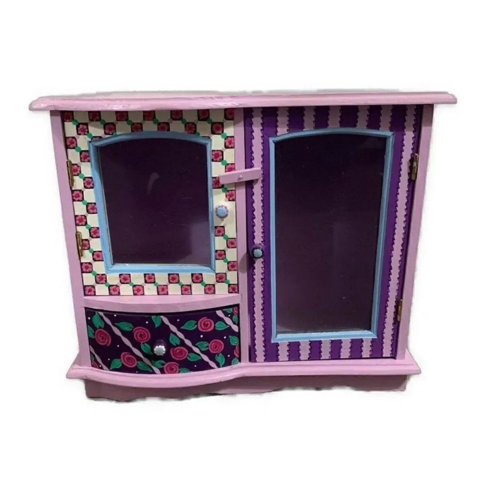 Girls Purple White Floral Hand Painted Jewelry Armoire Wood